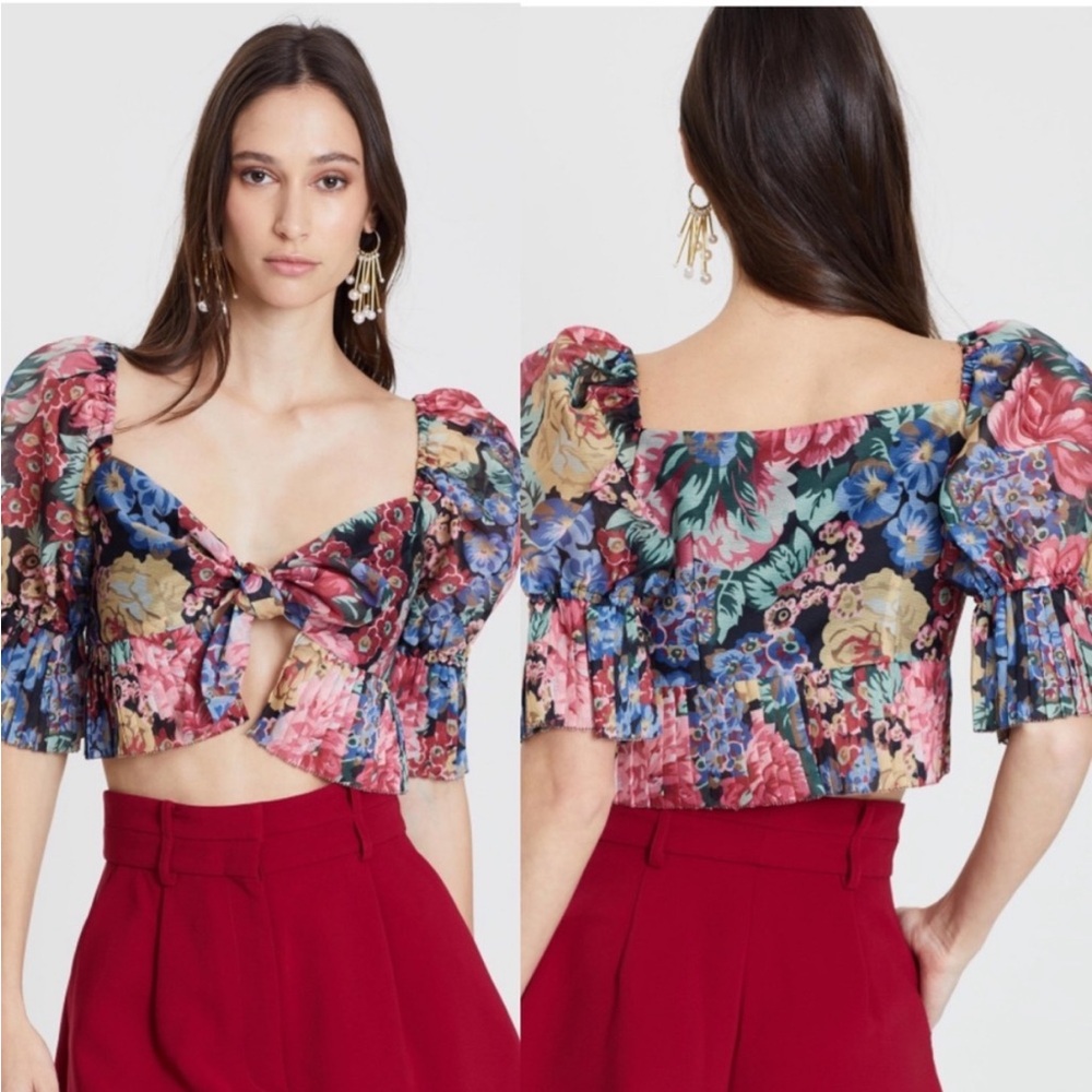 Keepsake The Label Revolve The Elegant Floral‎ Puff Sleeve Tie Crop Top S